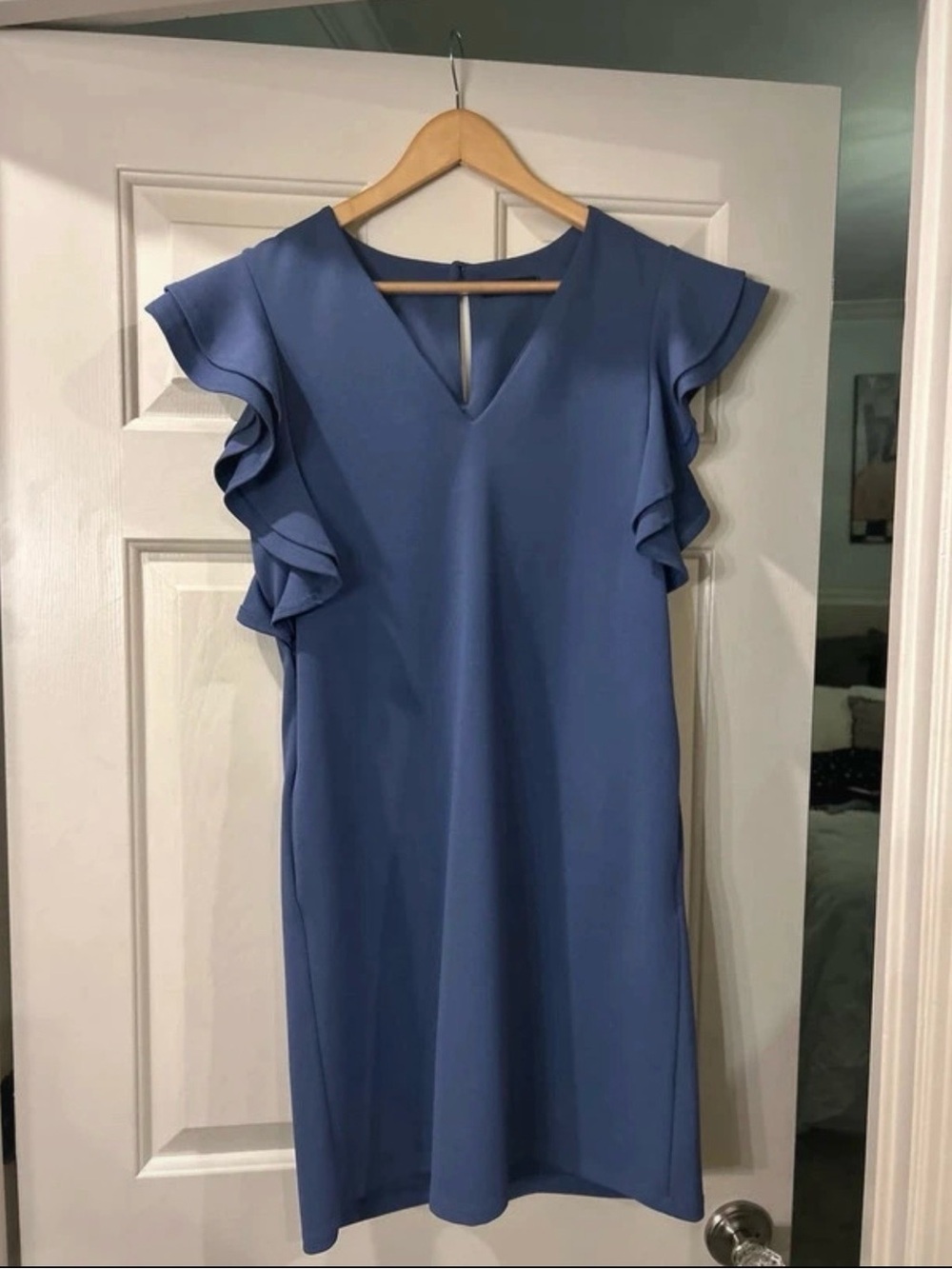 Blue Flutter Sleeve V-Neck Mini Dress